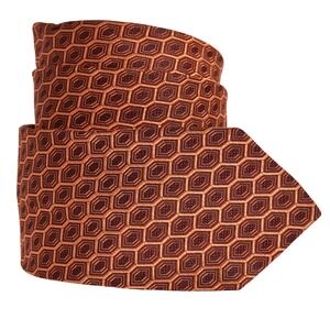 ETRO Men's Silk Necktie ITALY Designer‎ Geometric Pattern Orange Rust Burgany